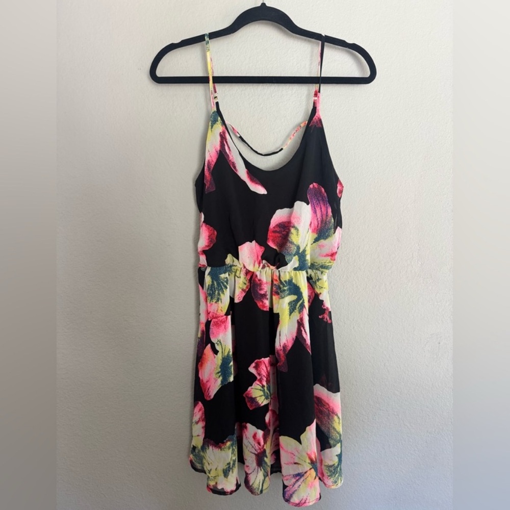 Lush Black and Pink Floral Mini Dress